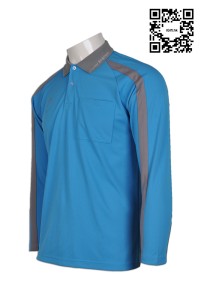 P476 長袖拉捆polo衫 在線訂購 胸袋polo衫 後背個性印花polo衫 長袖polo衫網站    天藍色